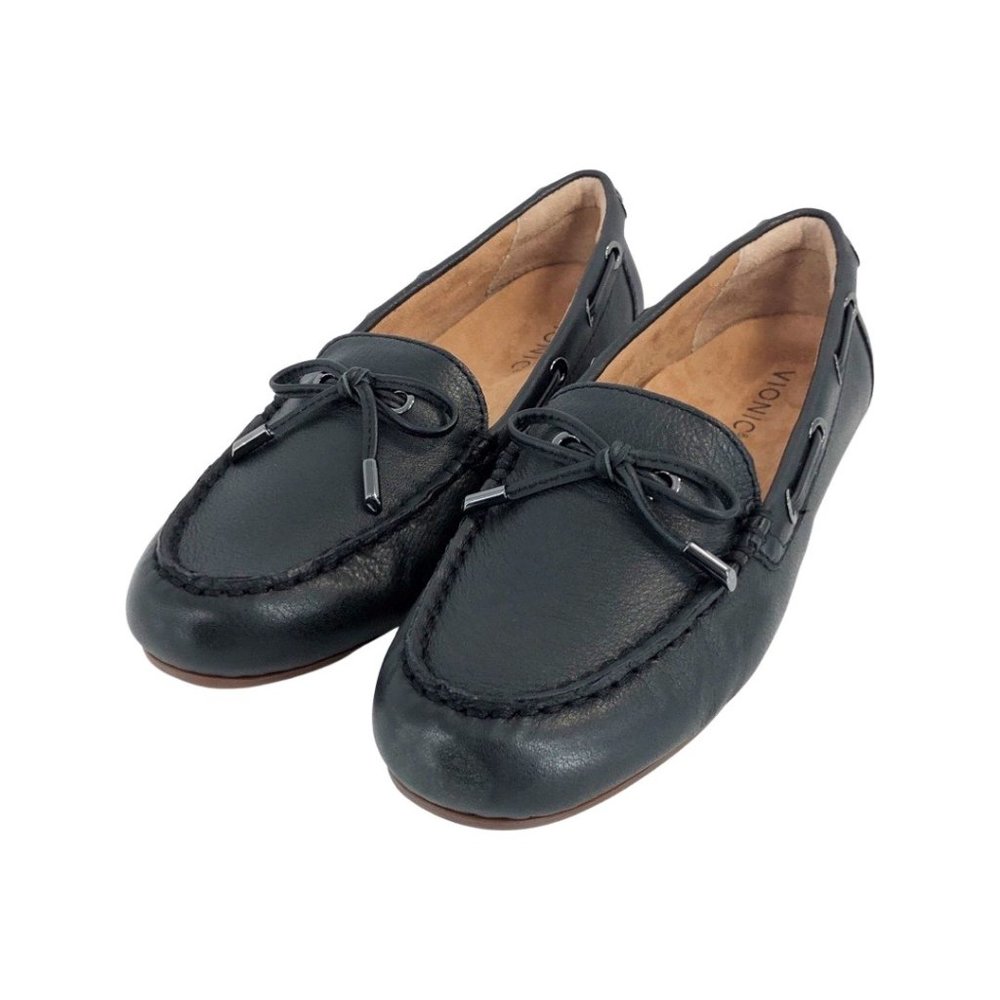 Vionic Black Flats Classic Loafer Design